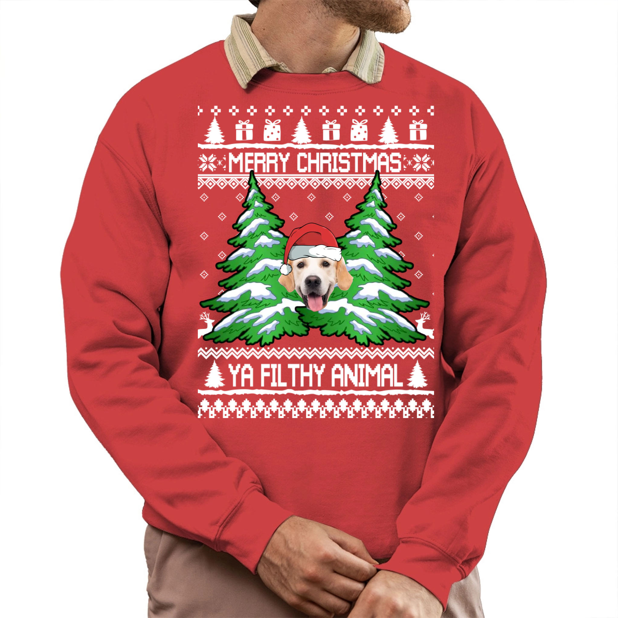 Ya Filthy Animal Custom Dog Face Ugly Christmas Sweatshirt 2